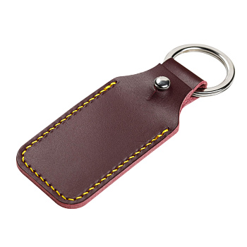 Брелок (чехол) кожаный ISBC, кольцо 28 мм, Бордовый, желтая нить арт. 121-25969 Брелок (чехол) кожаный ISBC, кольцо 28 мм, Бордовый, желтая нить арт. 121-25969