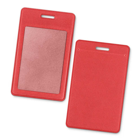 Карман для пропуска из экокожи, красный, вертикальный